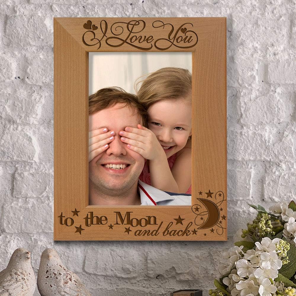 KATE POSH Marco de fotos de madera natural grabado con texto en inglés “I Love You to The Moon and Back”, regalos para parejas enamoradas, día de