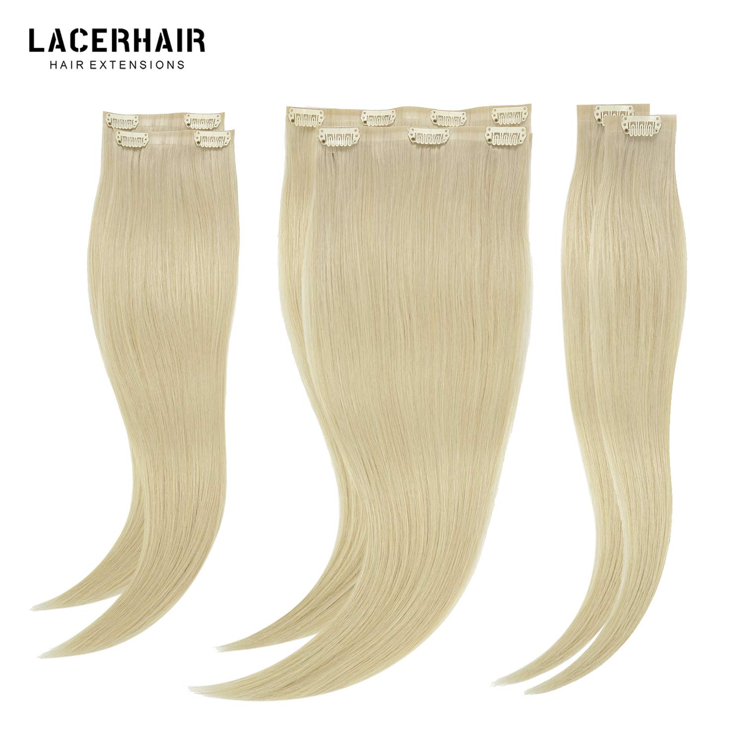 Lacer Extensiones de cabello humano real con clip, ultra sin costuras, grado 9A, cabello Remy, súper invisible, doble cara, trama cutánea de