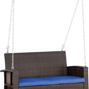 Outsunny Banco colgante de mimbre para 2 personas, silla de columpio para porche delantero al aire libre con cojines, capacidad de peso para patio Outsunny Banco colgante de mimbre para 2 personas, silla de columpio para porche delantero al aire libre con cojines, capacidad de peso para patio