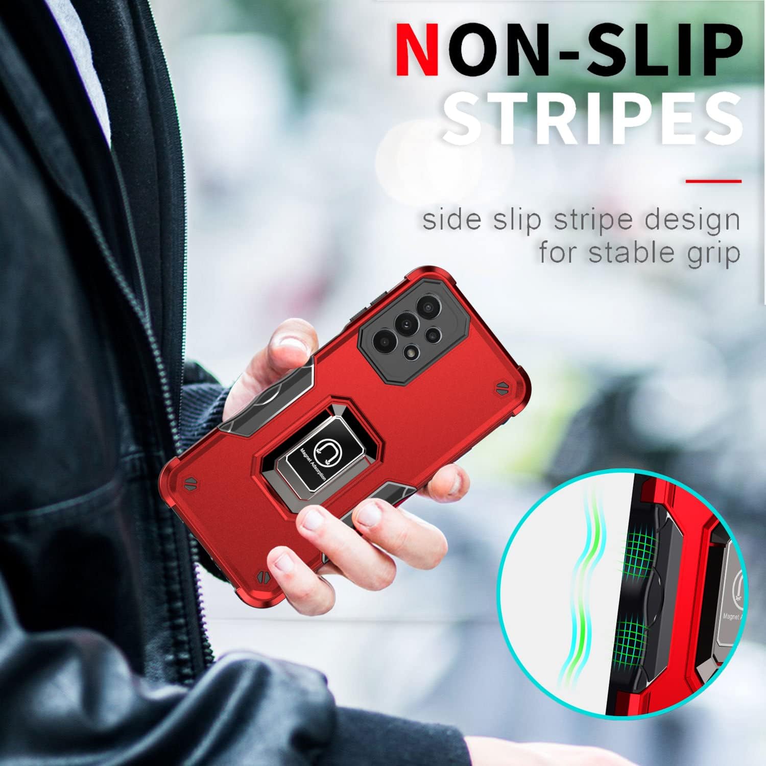 Amosry – Funda compatible con Samsung Galaxy A23 5G, resistente, resistente a los golpes, antideslizante, soporte de anillo, con magnético, para