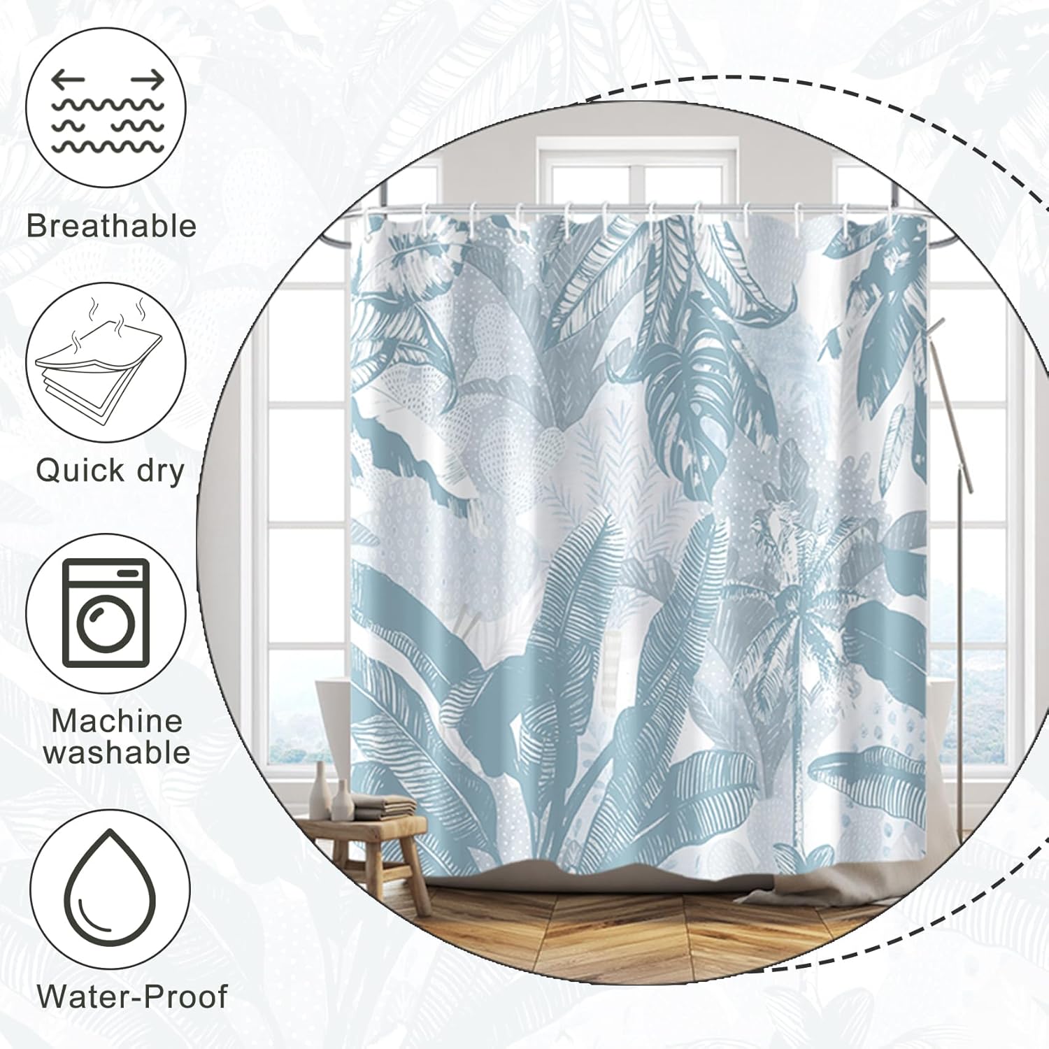 Baocicoo – Cortina de ducha con hojas de palmera, hojas de plátano, tropical, bohemio, abstracta, para decoración de baño familiar, impermeable,