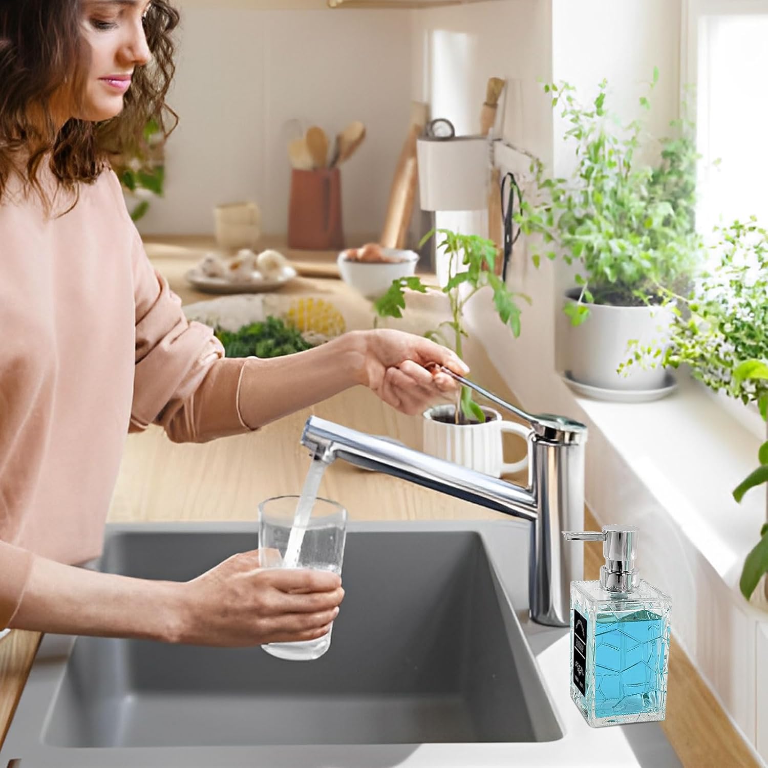 Paquete de 3 dispensadores de jabón transparentes para encimera de baño, dispensador de jabón recargable para cocina y baño, juego de dispensador de