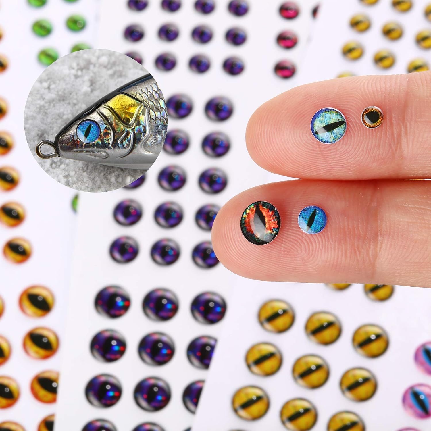 Skylety 2196 piezas de señuelos de pesca artificiales 3D, surtido de ojos de pesca con 1 pinza para cebos de pesca, accesorio de bricolaje, 0.118