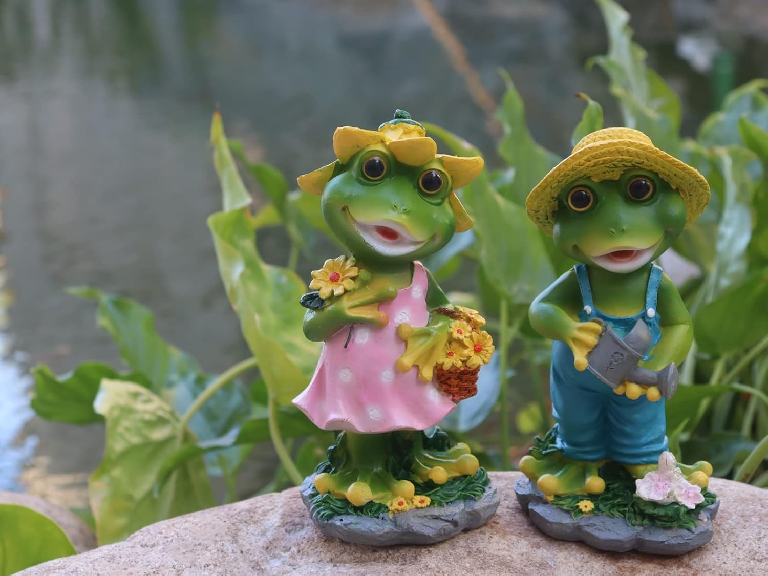 WTREEW Estatua de jardín de ranas  Estatua de pareja de rana feliz para el hogar, jardín, patio, decoración de rana, regalo para padres, pareja,