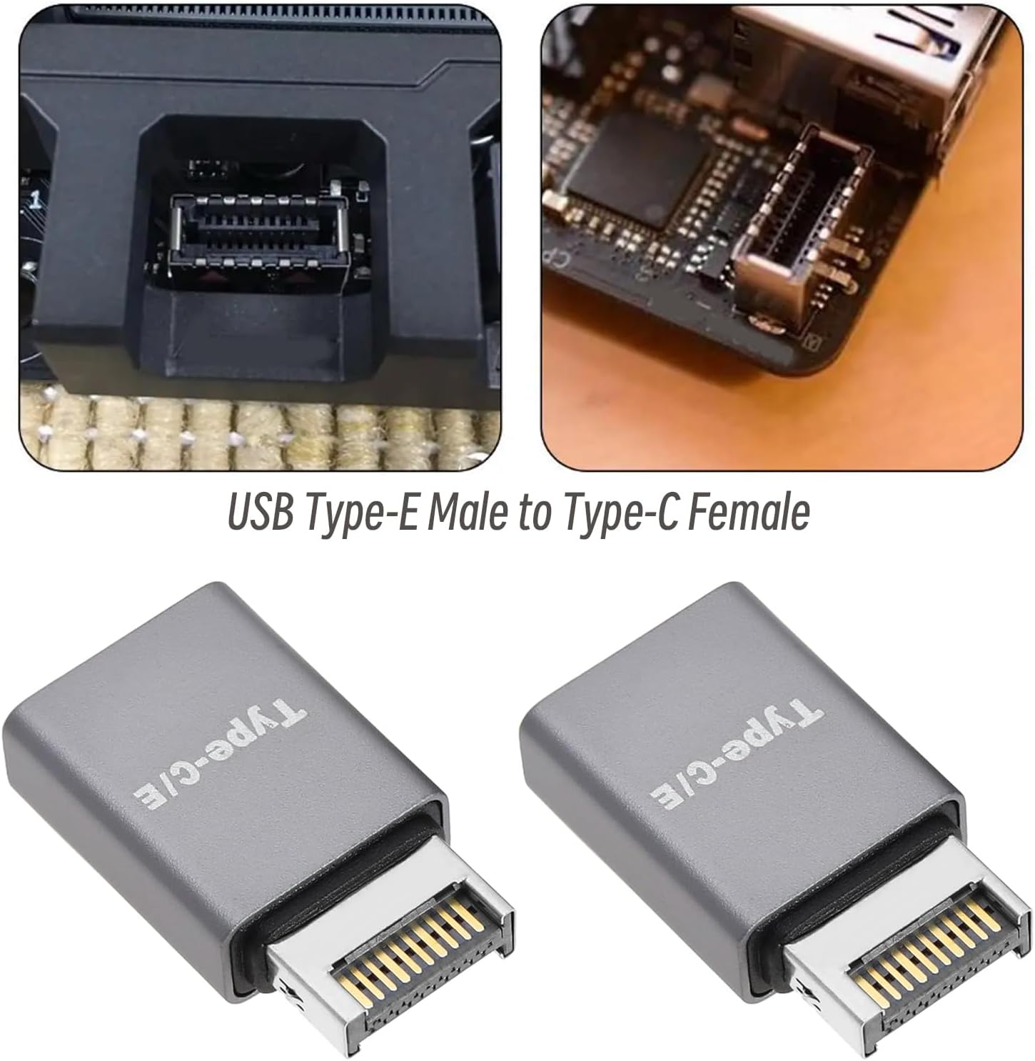 2 unids USB 3.1 Tipo E a Tipo C Adaptador de metal Placa base de computadora Adaptador frontal Accesorios de computadora 10Gbps 1.004×0.571×0.272 in
