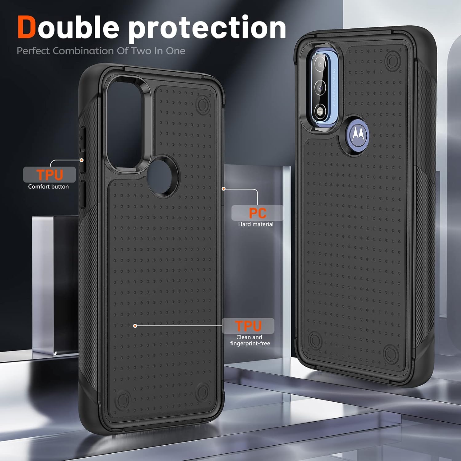 Jeylly Funda para Motorola G Pure, funda Moto G Power 2022Moto G Play 2023, con 2 protectores de pantalla de vidrio templado, doble capa de