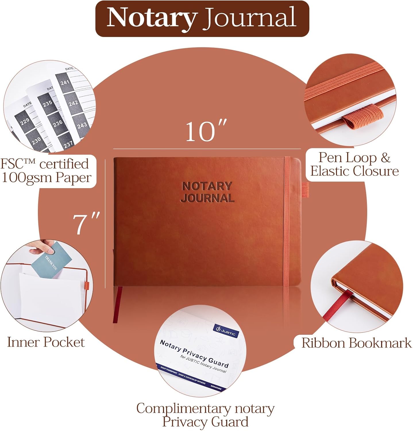 JUBTIC Libro de registro de notario – Diario público notario de actos notariales – Suministros notariales con guardia de privacidad – Horizontal,