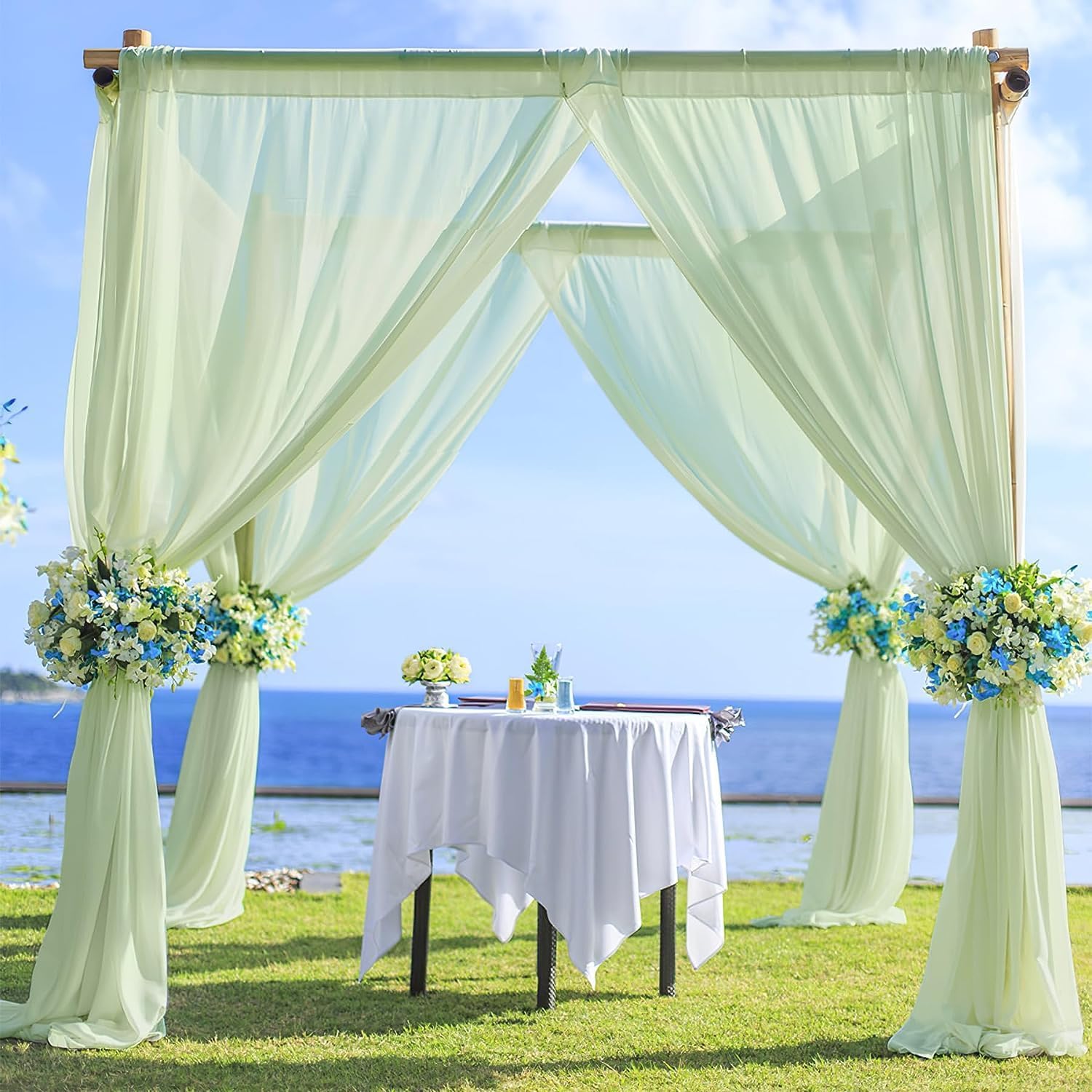 Tela drapeada para arco de boda, 2 paneles de 19 pies, cortinas verde salvia para telón de fondo, ceremonia de boda, decoración de recepción, tela