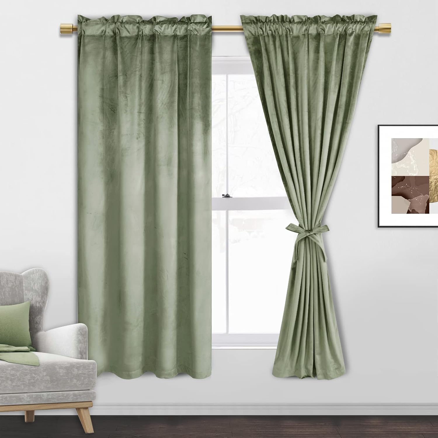 JIUZHEN Cortinas de terciopelo retro suave de 63 pulgadas de largo, cortinas opacas de terciopelo retro suave, con aislamiento térmico y reducción