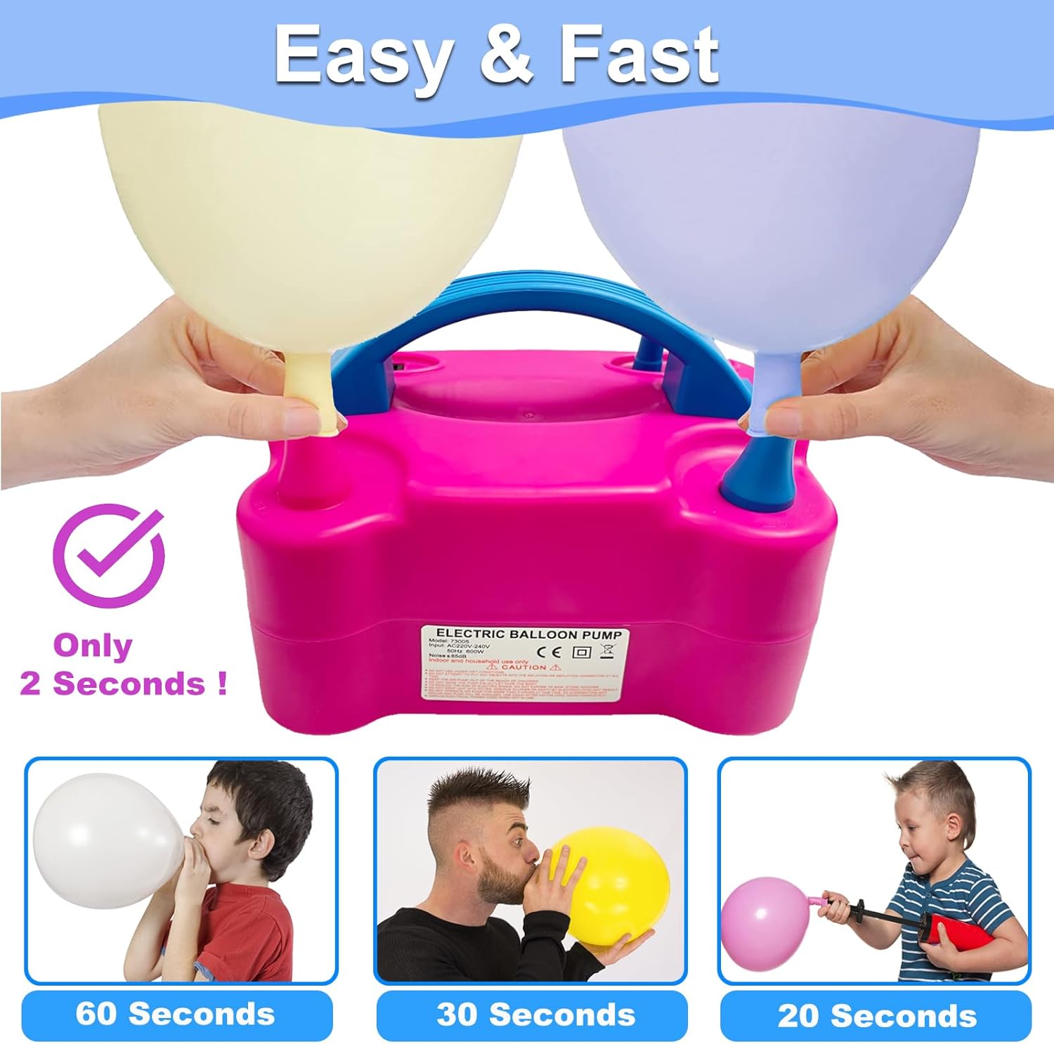 Bomba de globo eléctrica, portátil, eléctrica de doble boquilla, inflador de globo para decoraciones de fiestas, baby shower, boda, cumpleaños,