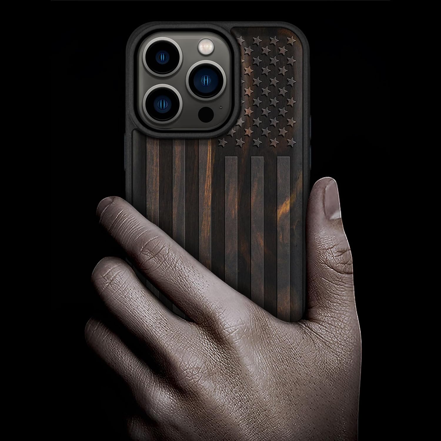Carveit Funda magnética de madera para iPhone 15 Pro madera maciza y TPU suave negro a prueba de golpes, funda de madera única compatible con