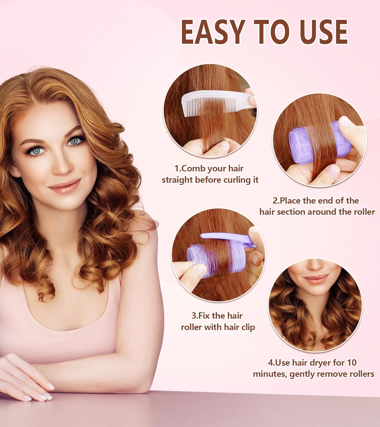 Rodillos para el cabello jumbo, 30 paquetes de rodillos grandes para cabello largo y mediano, 3 tamaños, rodillos de cabello con autoagarre para