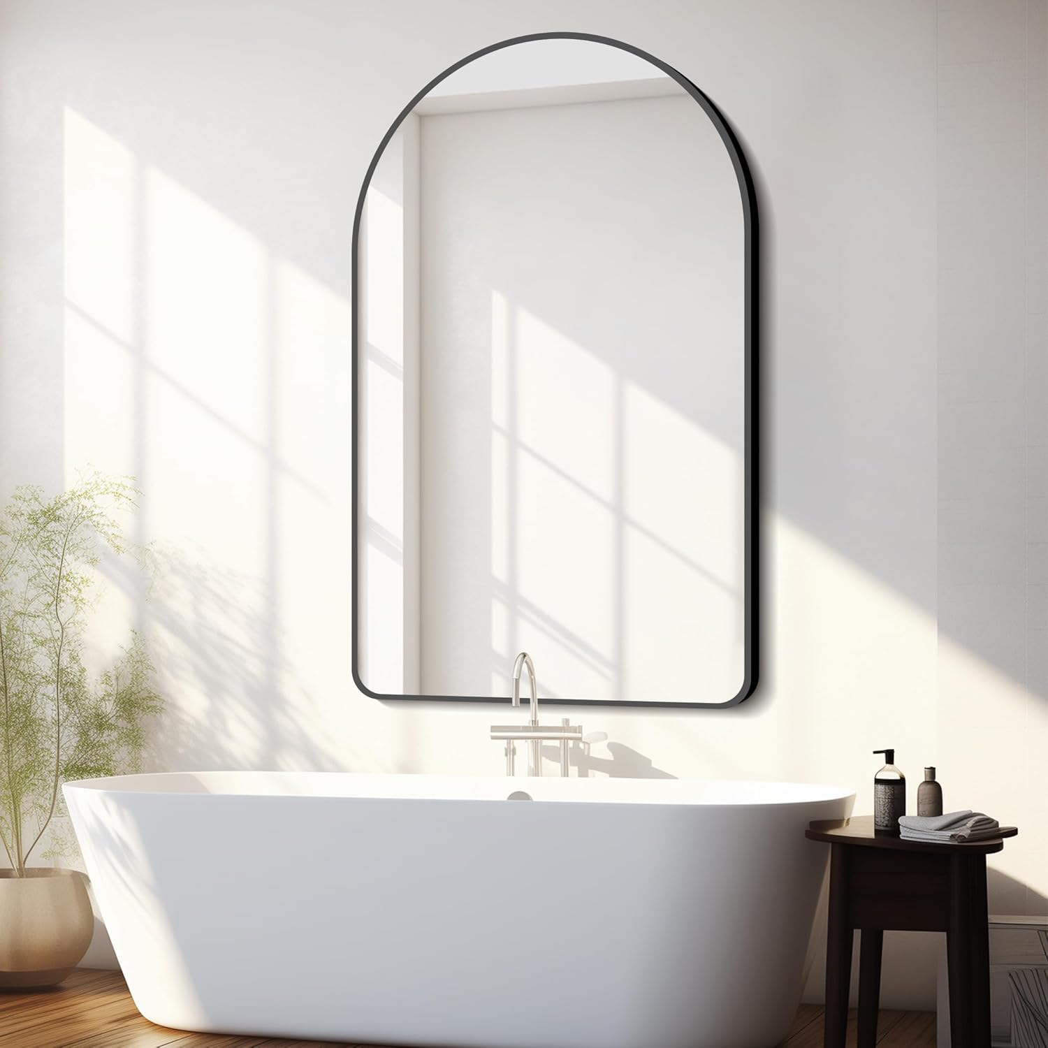 FORBATH Arched Wall Mirror, 30″x48″ Bathroom Mirror Wall Mounted Modern Black Aluminum Alloy Frame Decor Large Dresser Mirror for Bedroom Living