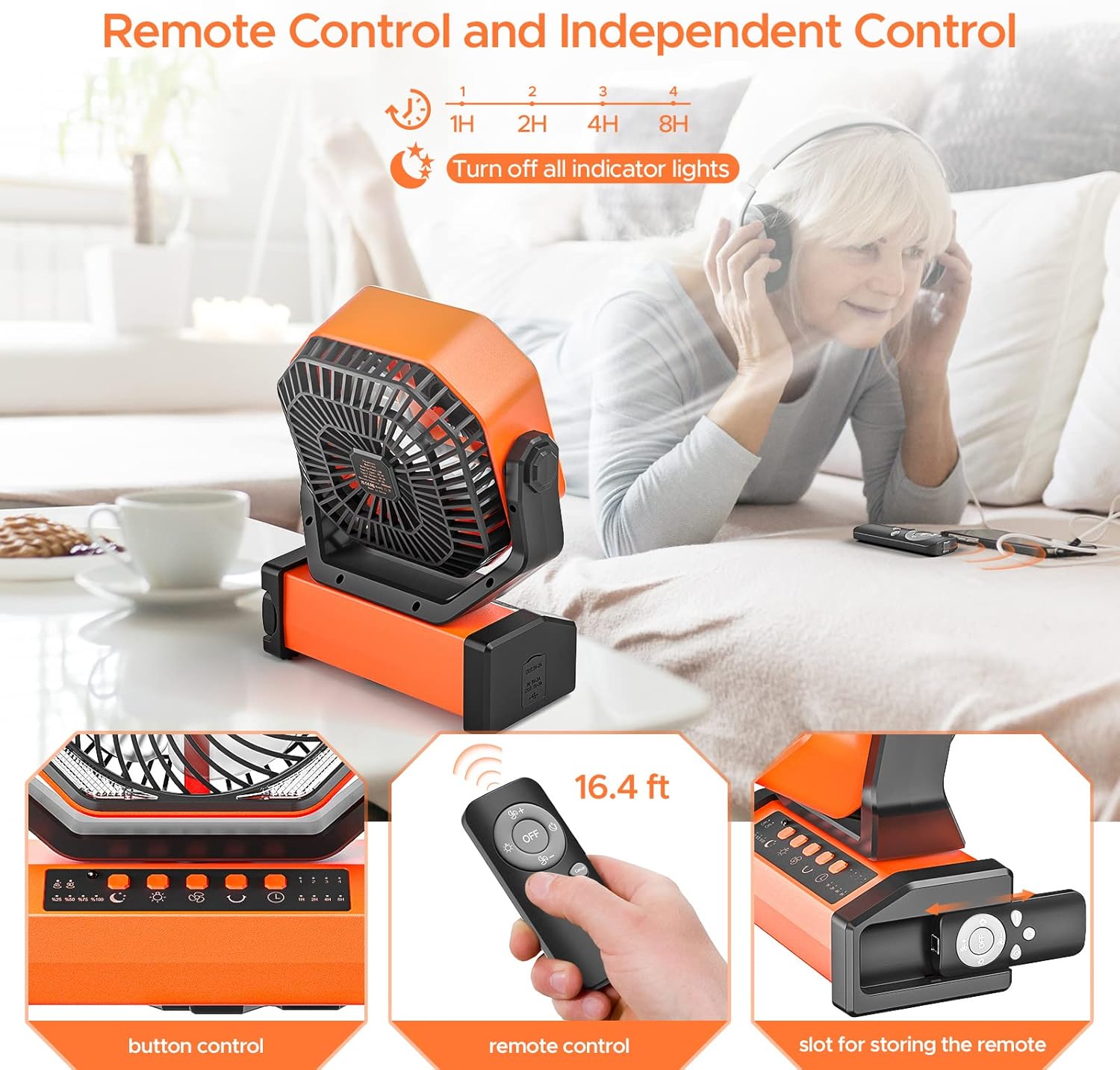 Green Box Innovations Ventilador oscilante automático de 20000 mAh, ventilador de campamento recargable con linterna LED y gancho, adecuado para
