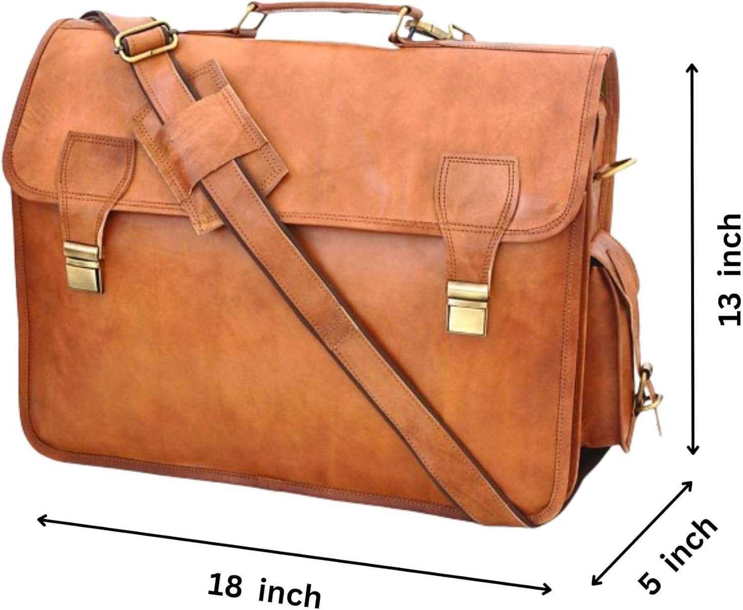 Bolso de mensajero de cuero para hombre de 18 pulgadas de grano completo de cuero para portátil, bolso cruzado vintage para oficina, maletín marrón,