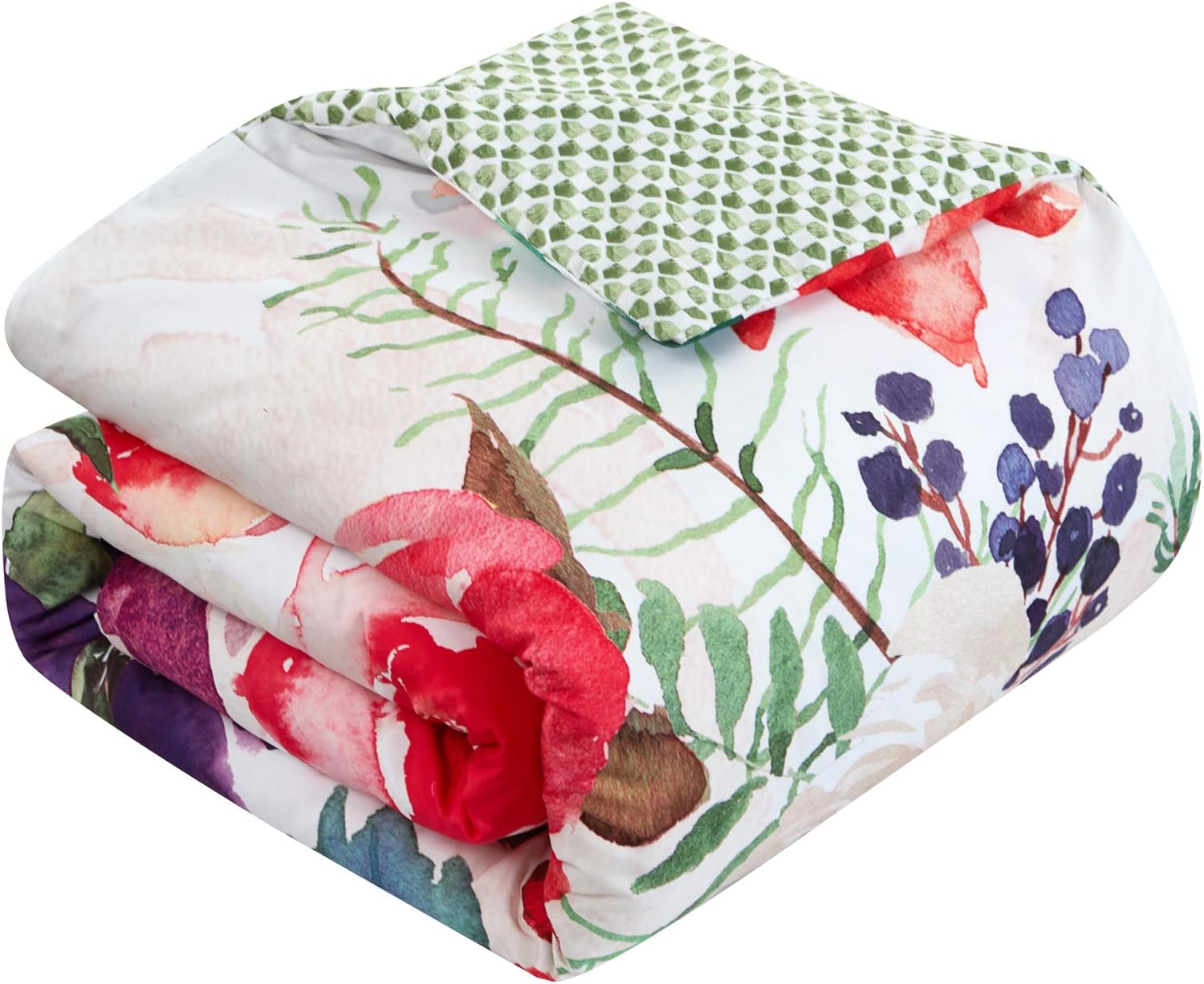 Chic Home Philia – Juego de edredón reversible de 4 piezas, diseño floral de acuarela, funda de almohada decorativa incluida, individual, multicolor