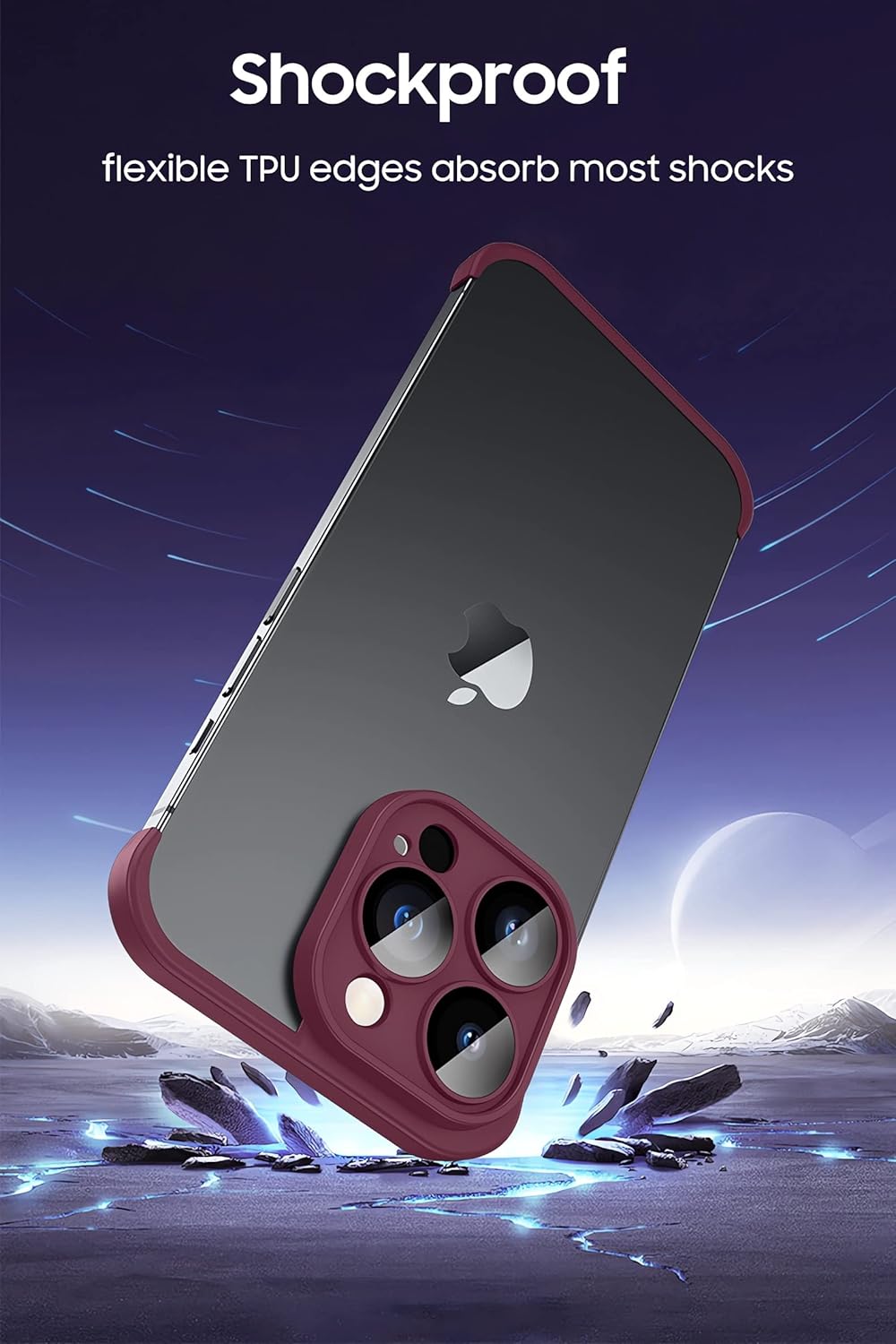 LEKEVO Funda sin marco para iPhone 15 Pro Max con protector de lente de cámara, funda delgada de TPU suave a prueba de golpes, carcasa minimalista