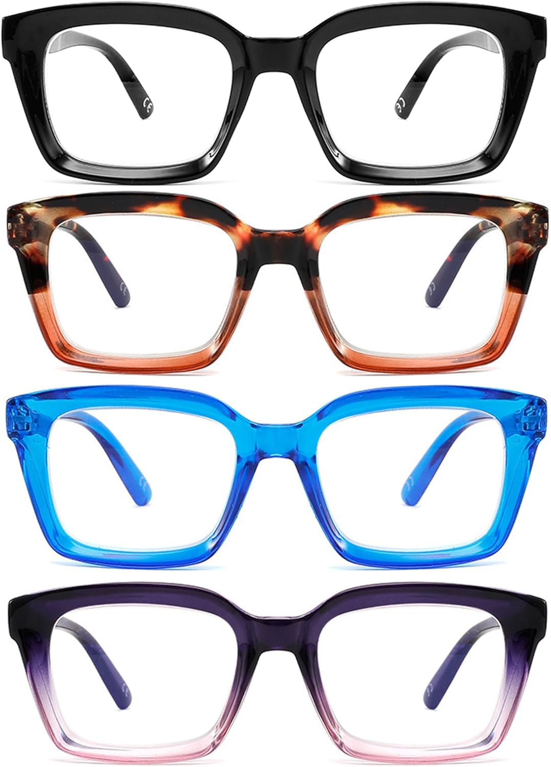 Hubeye 4 pares de lentes de lectura retro de gran tamaño con marco grande para hombres y mujeres, cuadrados, estilo Oprah, bloqueo de luz azul,