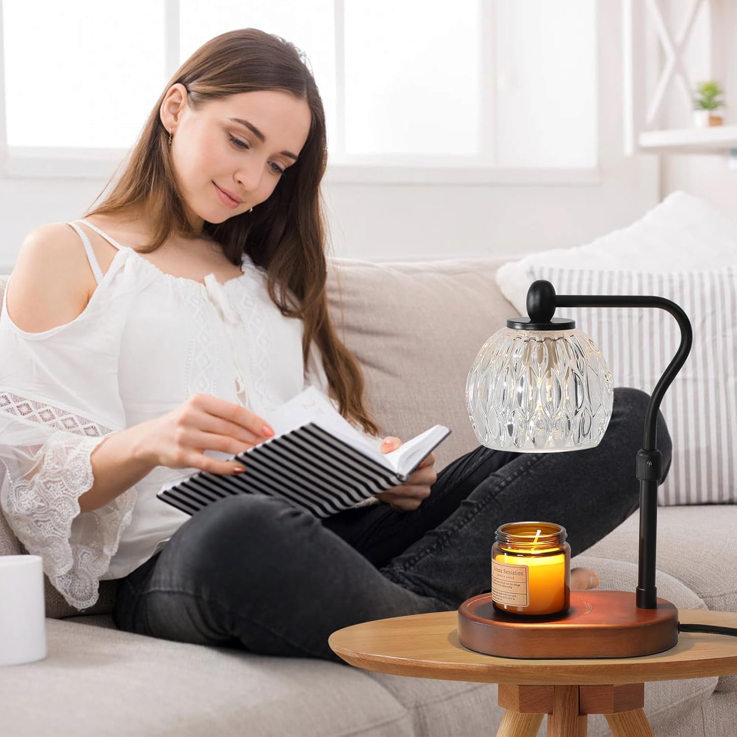 kelary Lámpara calentadora de velas eléctrica con temporizador, calentador de cera regulable para cera perfumada con 2 bombillas, lámpara ajustable