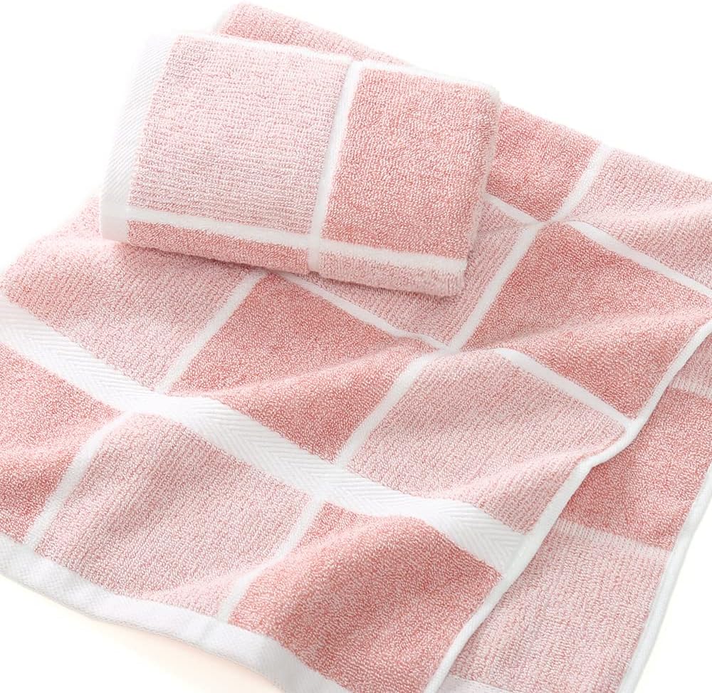 Juego de 2 toallas de mano rosas 100% algodón con patrón a cuadros, súper suaves, altamente absorbentes, toallas de mano decorativas para baño, 13 x