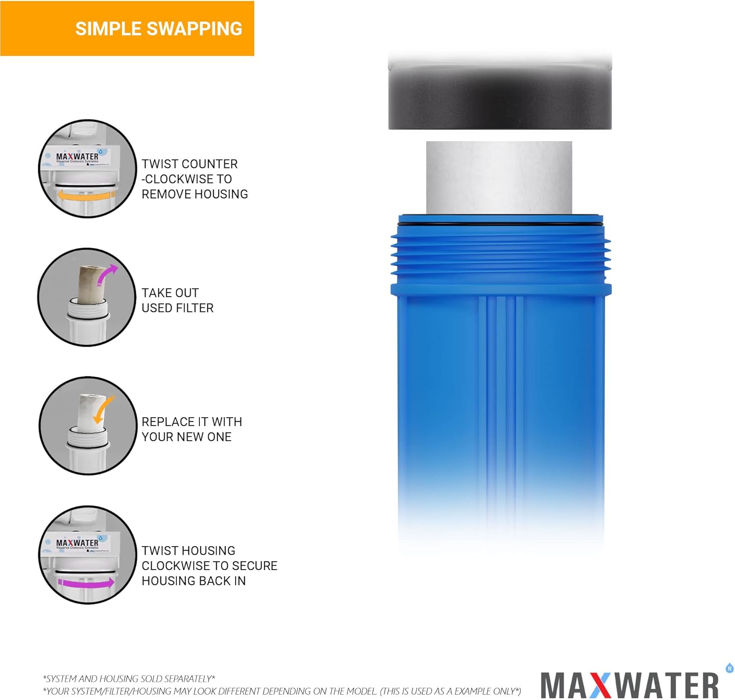 Max Water Cartucho de filtro de agua de sedimentos de repuesto de 20 x 4.5 pulgadas, 10 micrones para toda la casa, fibra de filtración soplada por