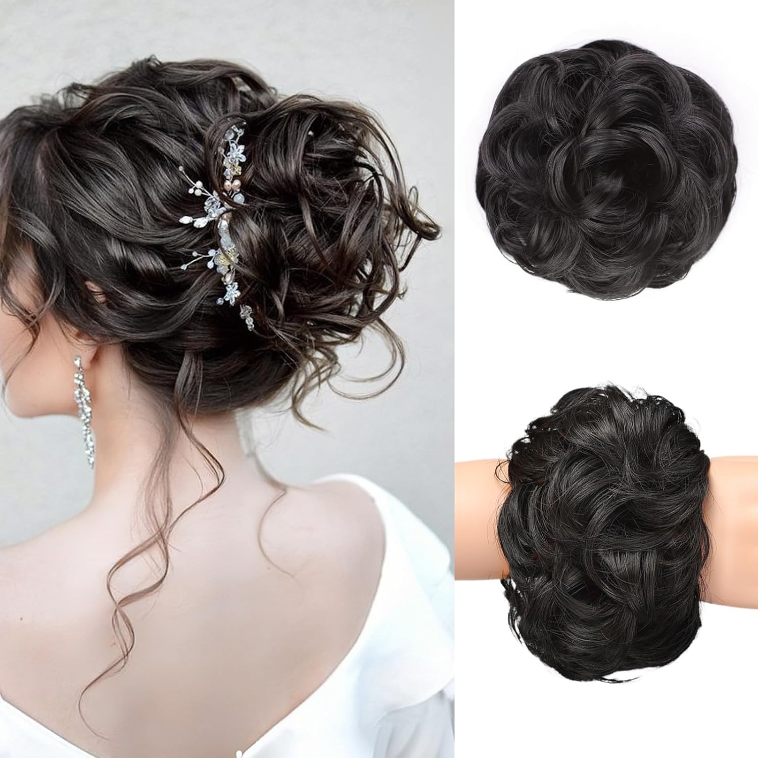 HAIRCUBE 1 pieza de cabello desordenado de moño desordenado para mujer, extensiones de cabello sintético grueso y recogido para coleta (marrón