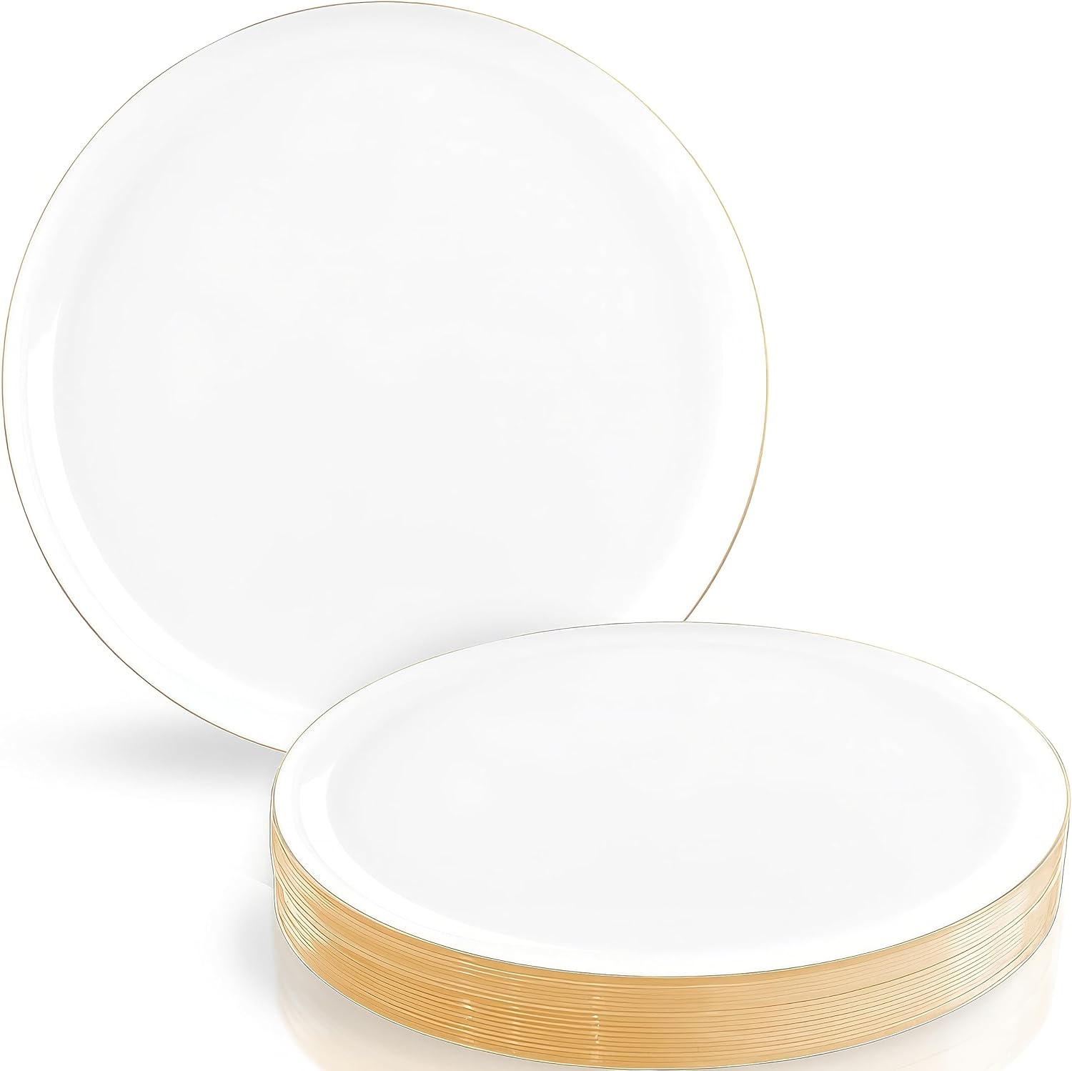 Blue Sky Edge Collection – Platos de plástico con borde dorado blanco de 6.3 pulgadas (paquete de 10)  Elegante vajilla desechable para eventos y