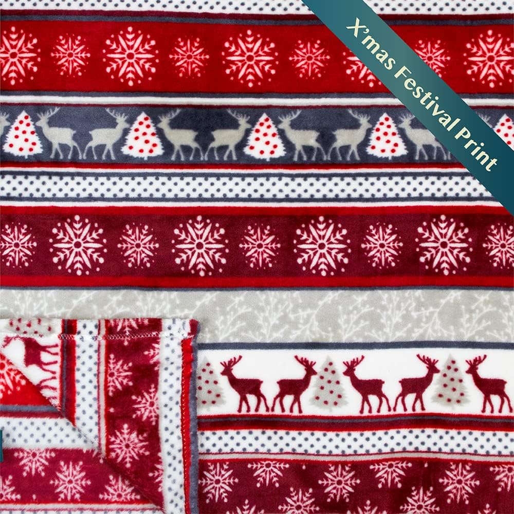 PAVILIA Manta de Navidad  Manta de forro polar con copos de nieve de renos de Navidad  Suave, afelpada, cálida manta de invierno para cabaña,
