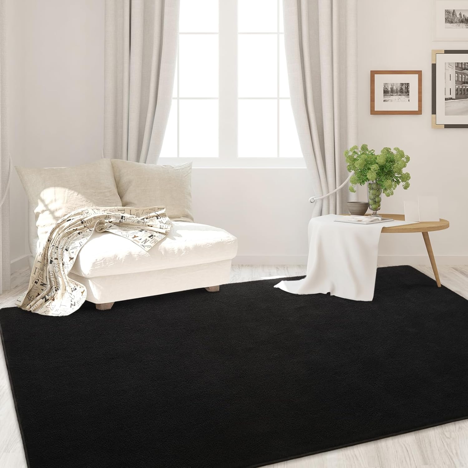 Alfombras de área para dormitorio, sala de estar, 4 x 6, color negro, súper suaves, cómodas, gruesas de espuma viscoelástica, alfombra de interior,