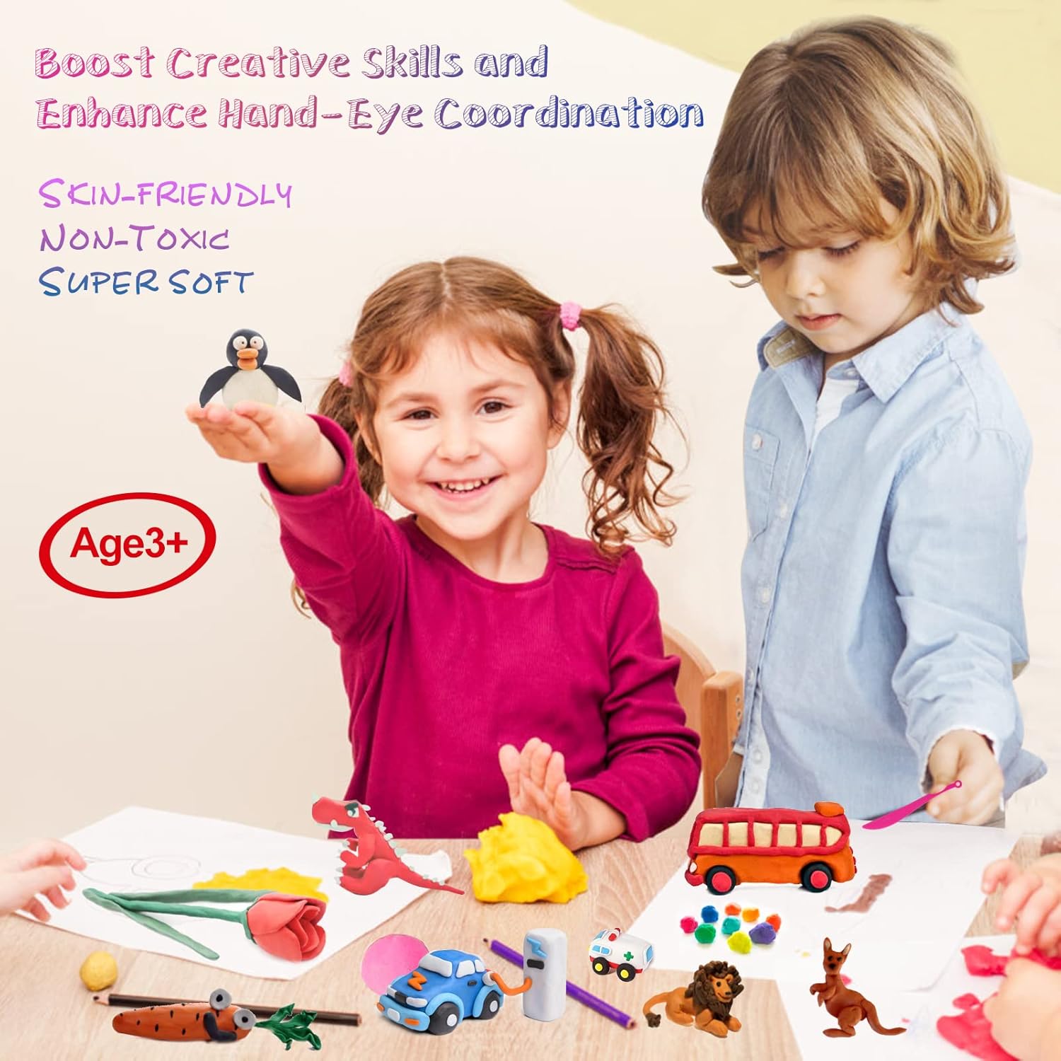 Kit de arcilla para modelar, arcilla de secado al aire de 24 colores para niños, arcilla mágica de espuma con herramientas de escultura, arcilla