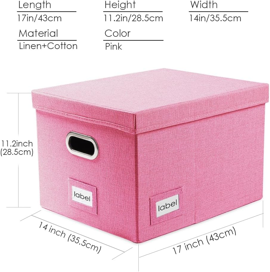 PRANDOM Caja organizadora de archivos, juego de 4 carpetas plegables decorativas de lino para almacenamiento de archivos colgantes con tapas,