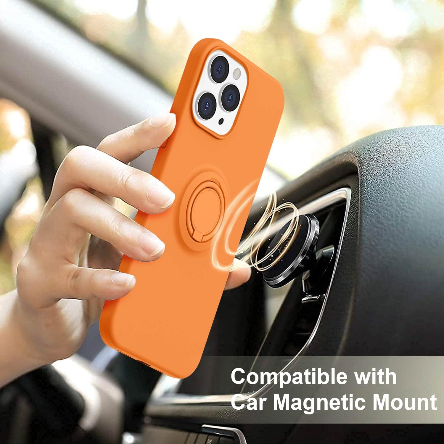 CHEZEAL Funda diseñada para iPhone 13 Pro, con soporte de anillo, soporte magnético para automóvil, forro de microfibra antiarañazos, funda delgada