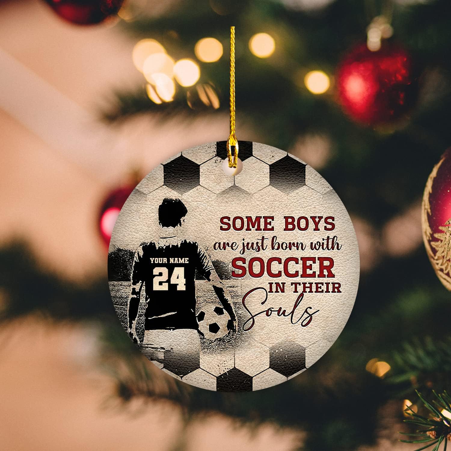 Adorno de Navidad de fútbol personalizado con nombre y número 2022, adornos de fútbol personalizados para Navidad, adorno de fútbol hecho a mano con