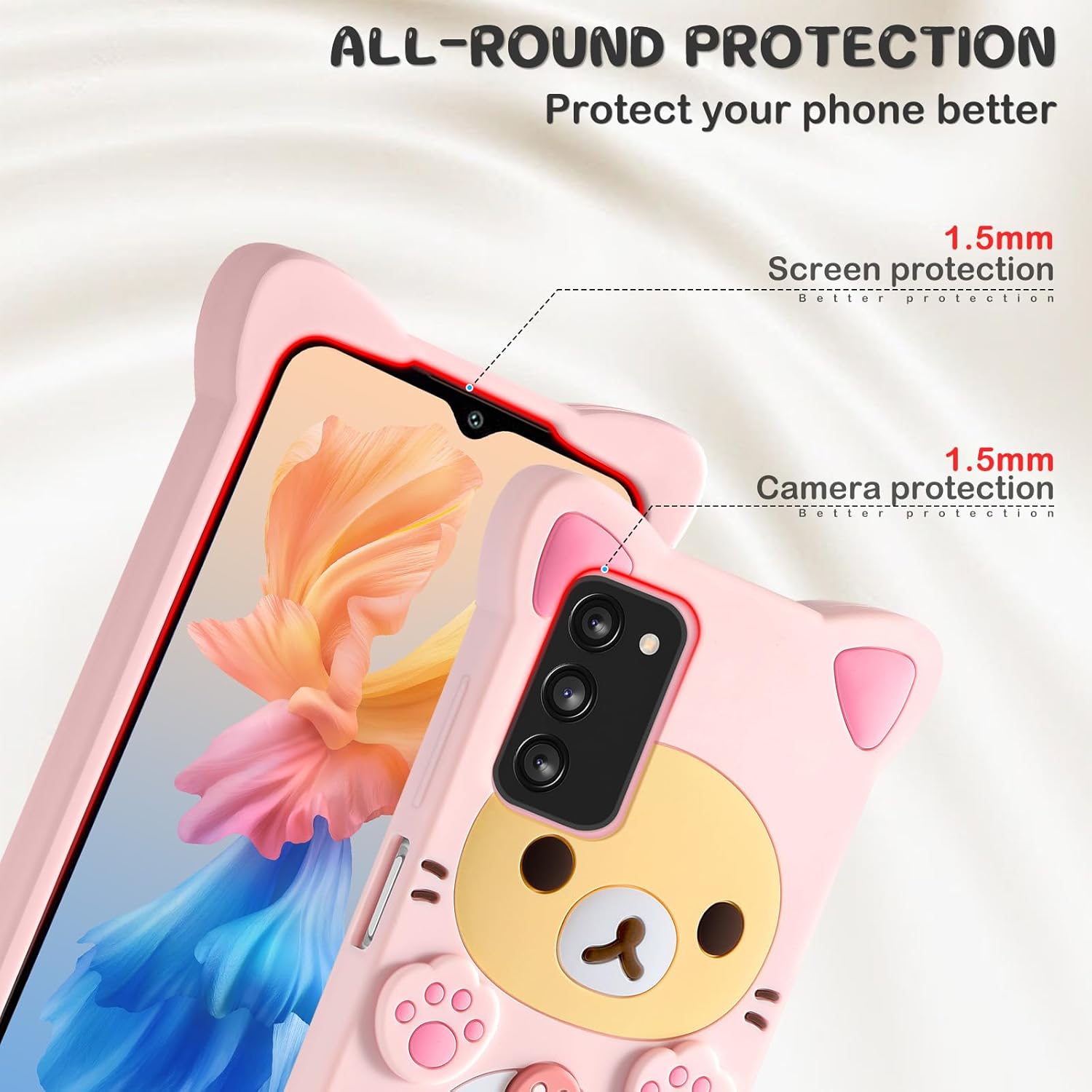 STSNano Funda Kawaii para teléfono Samsung Galaxy A03s 3D, lindo oso de dibujos animados, a la moda, divertida, divertida, suave, TPU para Samsung