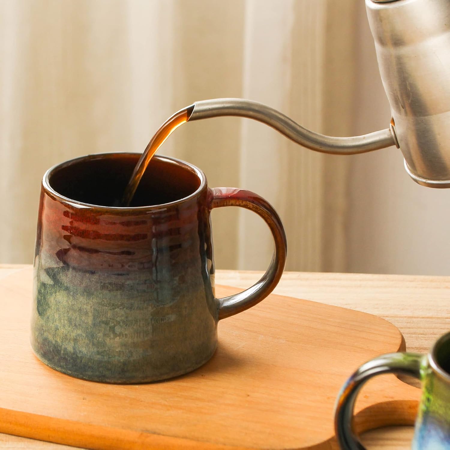 masoline Taza de café grande de cerámica, tazas de cerámica hechas a mano, tazas de té con mango grande para oficina y hogar, 15.5 onzas, aptas para