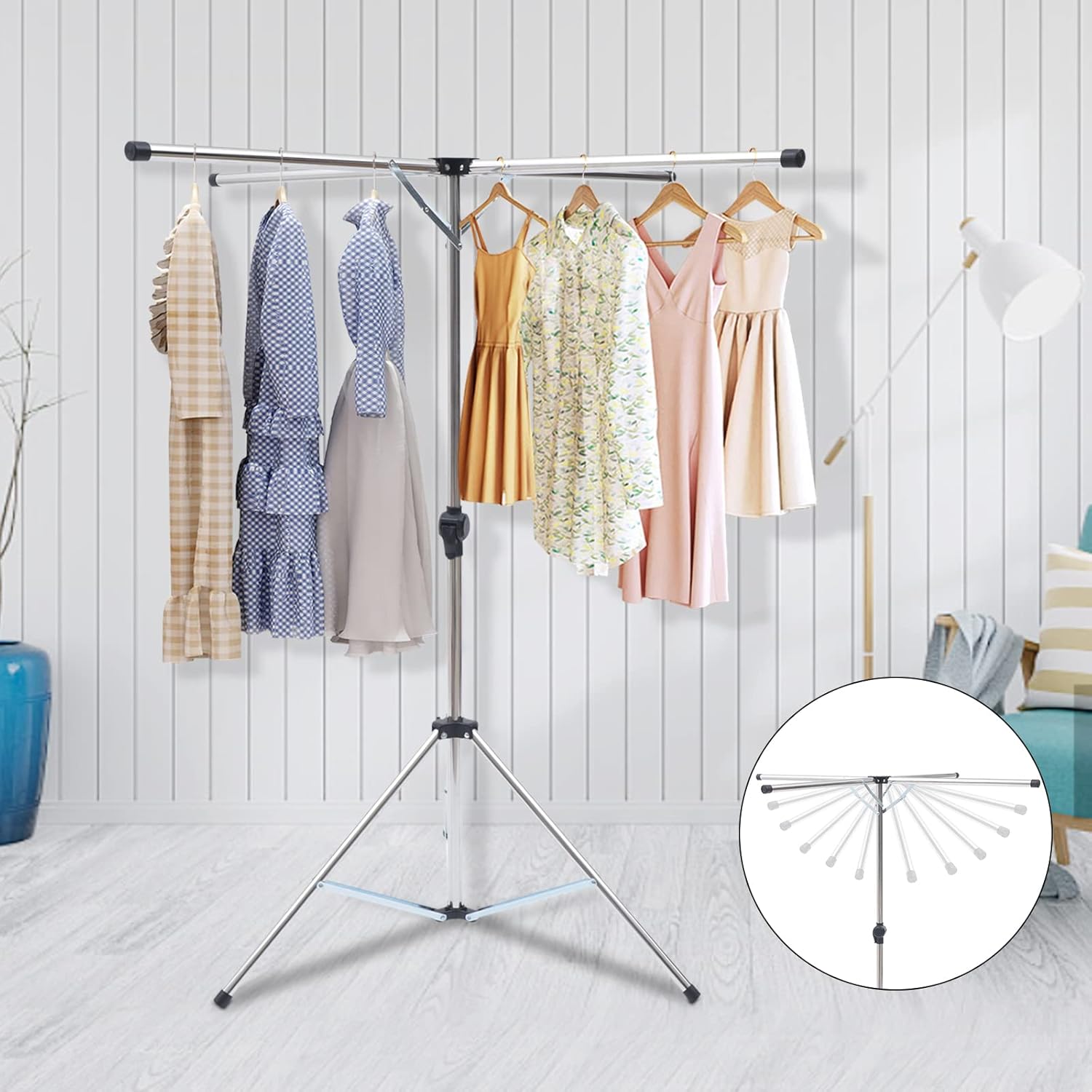 Trípode plegable portátil para secar ropa, colgador de ropa de acero, soporte plegable, artículos esenciales para el hogar para dormitorios