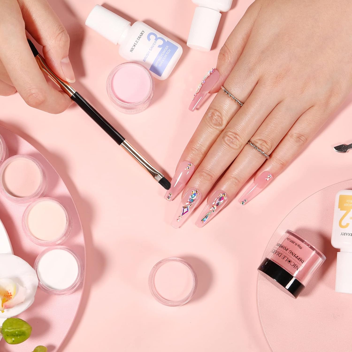 NICOLE DIARY – Kit de iniciación de polvo de inmersión para uñas de inmersión en 8 colores, color rosa nude transparente, con polvo de inmersión