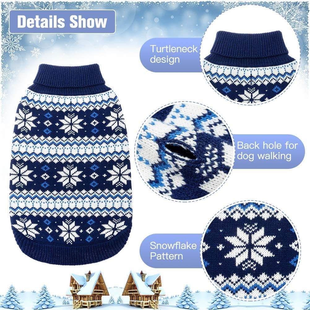 KOOLTAIL Suéter de punto trenzado para perro de cuello alto, suéter de punto clásico para clima frío, patrón de copo de nieve, ropa de invierno