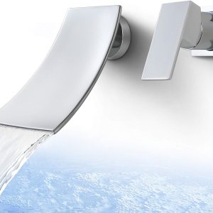 SKOWLL Grifo de baño de montaje en pared, cascada, grifo de lavabo, manija única, cromo pulido SKOWLL Grifo de baño de montaje en pared, cascada, grifo de lavabo, manija única, cromo pulido