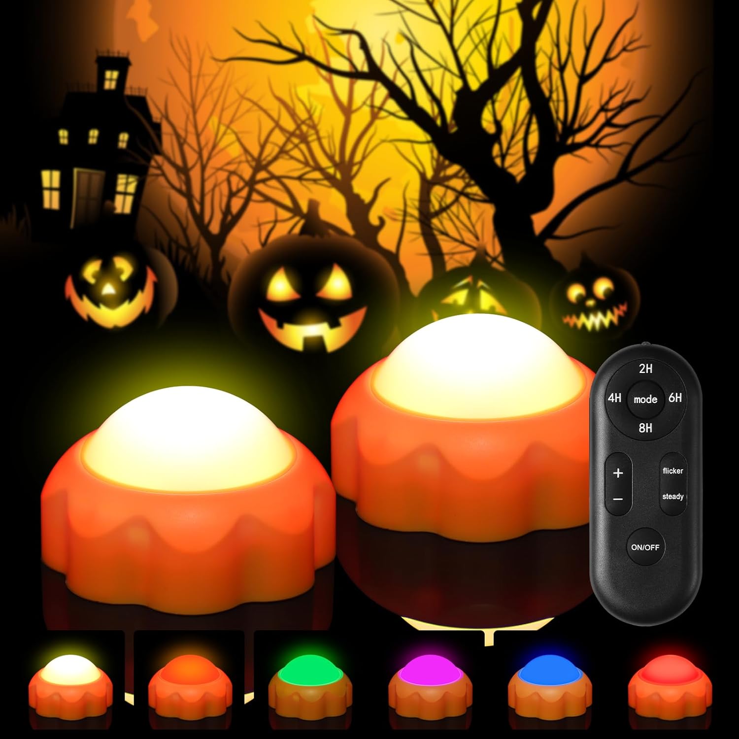 Wosyrd Paquete de 2 luces de calabaza de Halloween, funciona con pilas, decoraciones de Halloween con temporizadores remotos, luces LED de calabaza