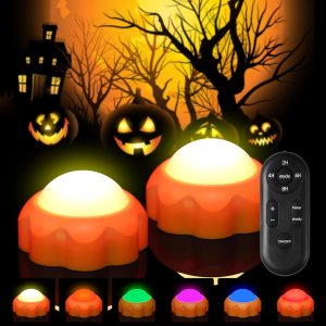 Wosyrd Paquete de 2 luces de calabaza de Halloween, funciona con pilas, decoraciones de Halloween con temporizadores remotos, luces LED de calabaza Wosyrd Paquete de 2 luces de calabaza de Halloween, funciona con pilas, decoraciones de Halloween con temporizadores remotos, luces LED de calabaza