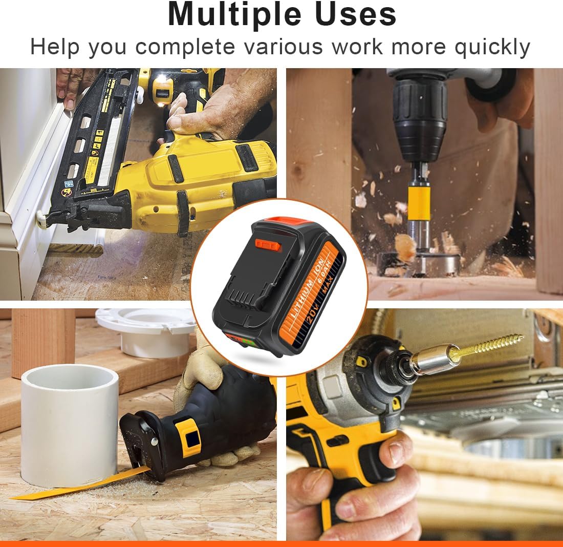 Amityke Repuesto actualizado para batería Dewalt de 20 V 6000 mAh, 4 unidades compatibles con baterías Dewalt de 20 V DCB205 DCB206 DCB204 DCB200