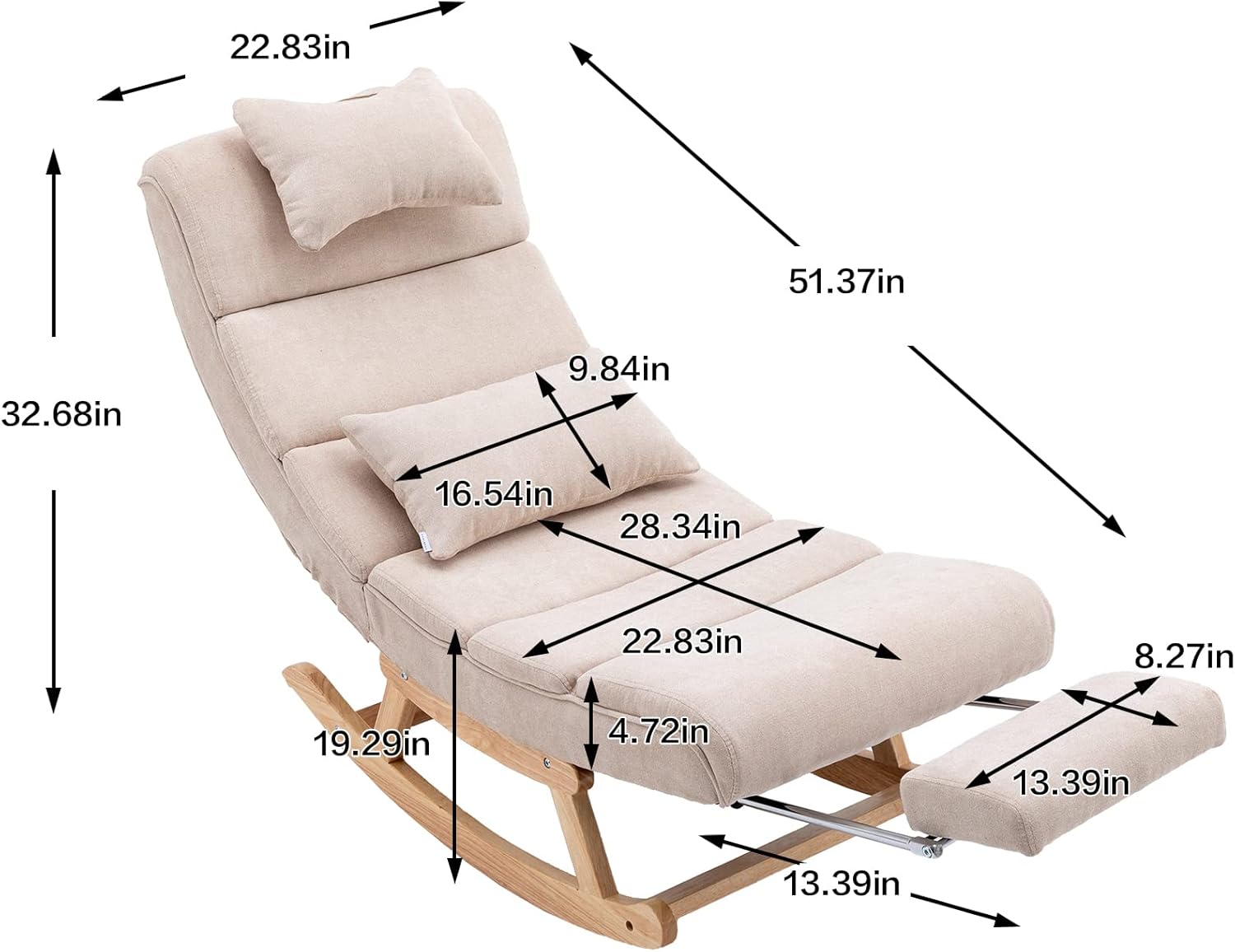 ZJIAH Mecedora chaise Lounge para interiores, moderna tapizada con acento reclinable con almohada y reposapiés, silla mecedora mecedora para sala de