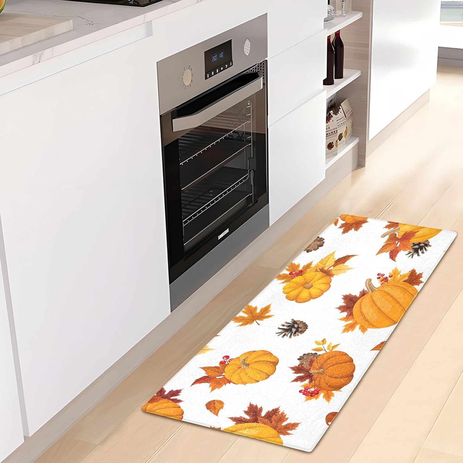 Fluffy Floor Carpet 39x20in- Pumpkins and Yellow Maple Leaves in AutumnFront Door Mat Indoor Machine Washable Carpet,Aesthetic Rug