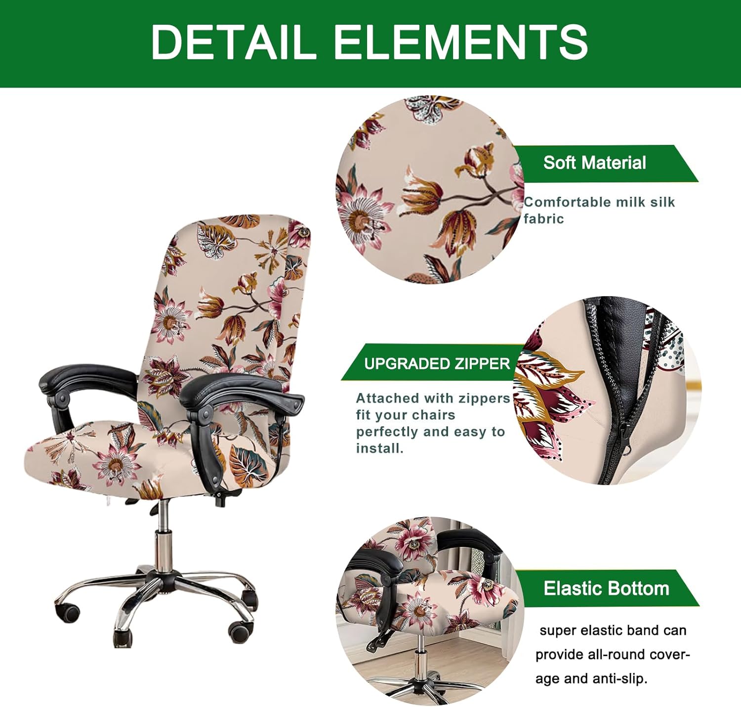 FUANGUI Funda para silla de oficina estampada, funda elástica para silla de computadora, funda universal para silla giratoria de escritorio con