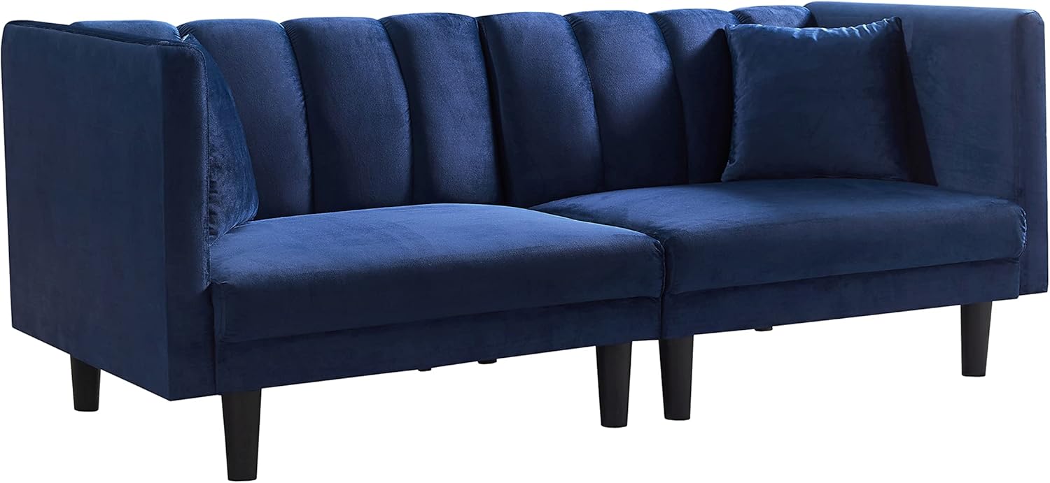 Terciopelo convertible, 2 almohadas modernas, 3 ángulos ajustables para respaldo, sofá de sala de estar con 7 patas de metal resistentes, sofá