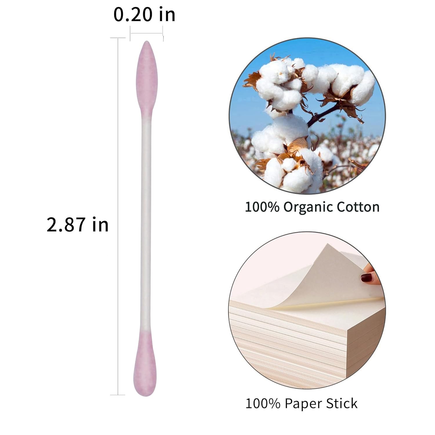 HOMEFOX Hisopos de algodón rosa con punta de precisión, 600 capullos de algodón puntiagudos de doble cara firmemente envueltos en barra de papel