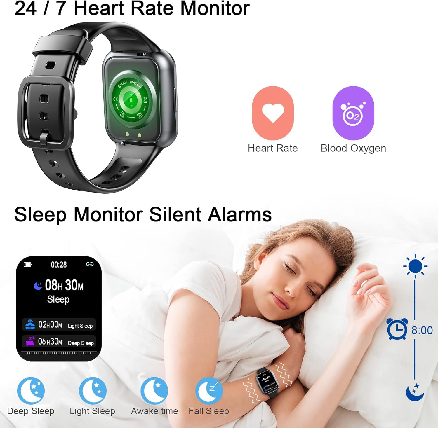 Reloj inteligente, reloj de seguimiento de actividad 2023 para hombres y mujeres, reloj inteligente táctil de 1.69 pulgadas con monitor de