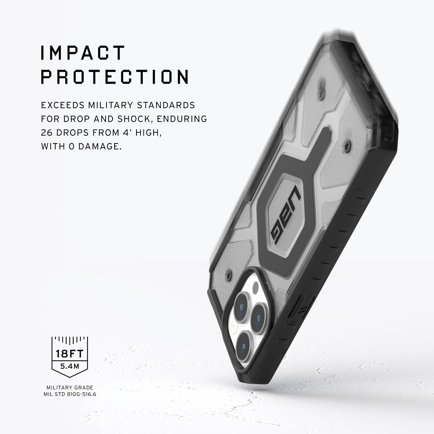 URBAN ARMOR GEAR UAG – Funda compatible con iPhone 15 Pro Max de 6.7 pulgadas, Pathfinder transparente cenizanegro, imán integrado compatible con