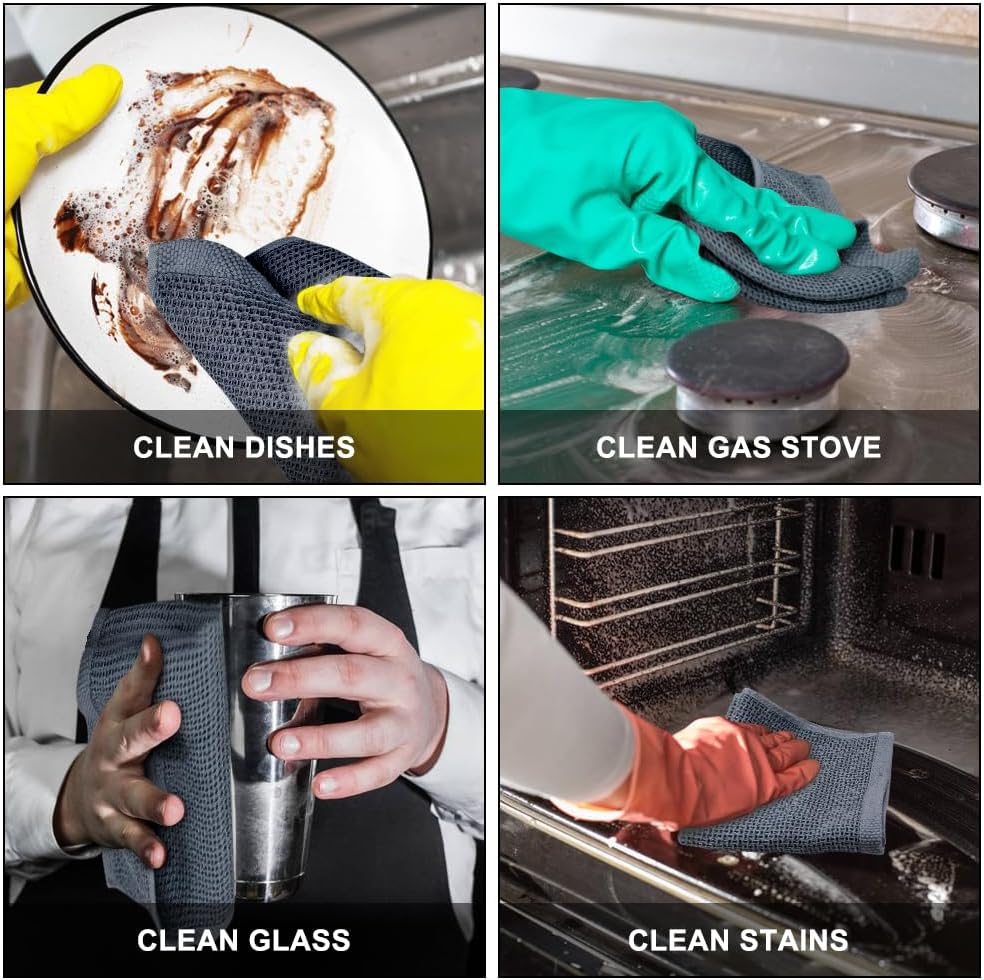 Nialnant Paquete de 4 paños de cocina para lavar platos, paños de cocina de tejido gofre, trapos de limpieza absorbentes súper suaves para lavar